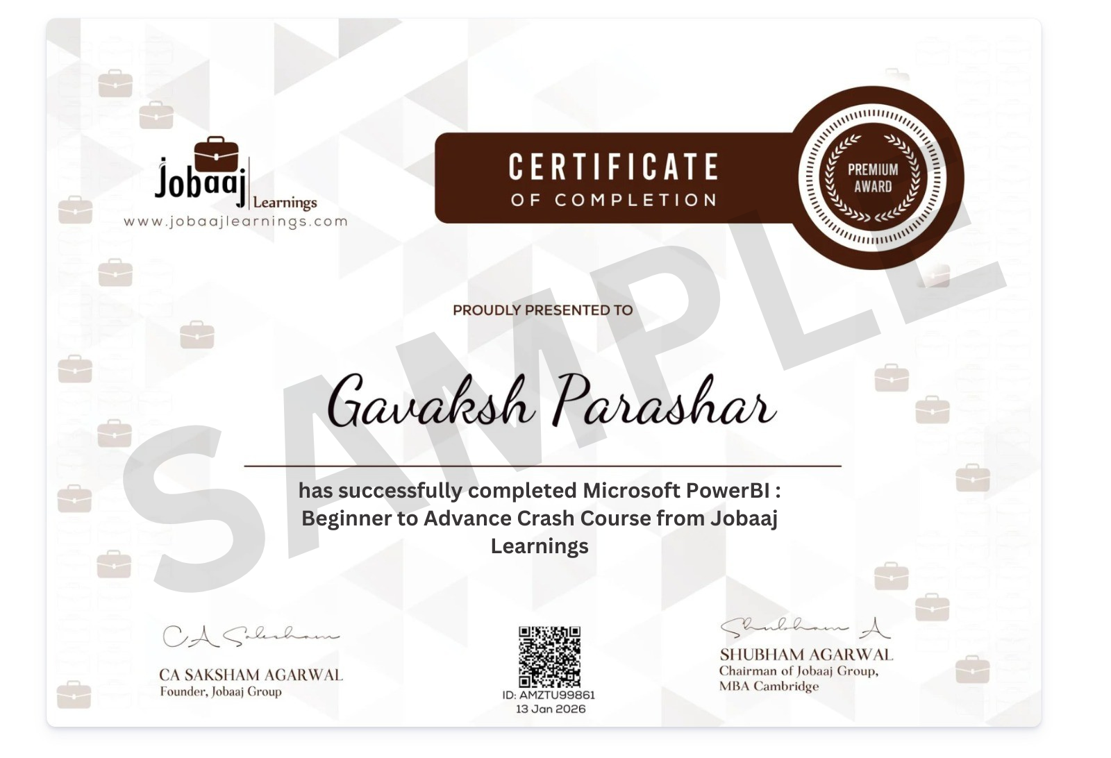 Power BI Certificate from Jobaaj Learnings