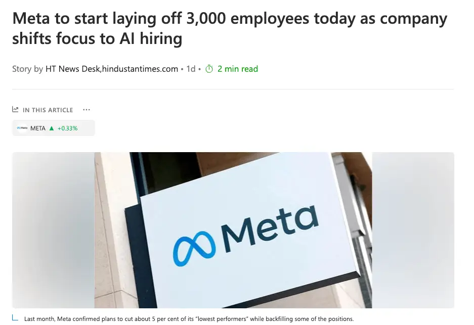 News: Meta layoffs driven by AI focus